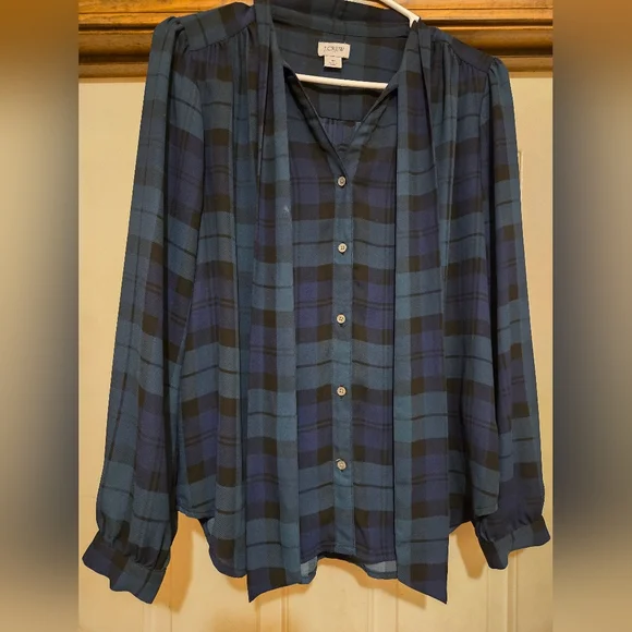 J. Crew Womens Blue/Green Plaid Blouse - Picture 5 of 10